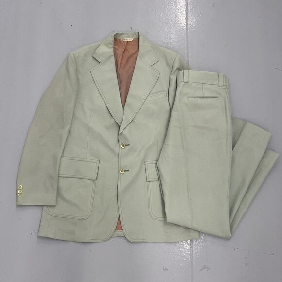 Vintage 70s Belk Mint Green Acetate Western 2-Button Suit